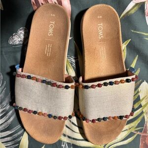 Toms Tan with Multicolor Beads Slide Sandals